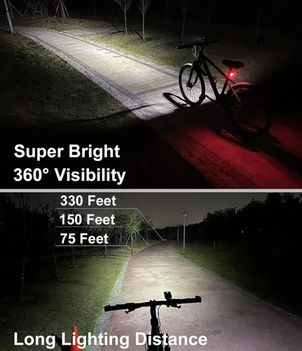 Miniatura 5 de Luces de bicicleta para conducción nocturna, luz de bicicleta de 6400 mAh delantera y trasera recargable por USB, juego de luces traseras y faros