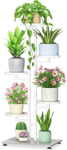 Miniatura 13 de LASZOLA Soporte para plantas de 5 niveles alto de madera y metal para interiores para macetas de servicio pesado, estante vertical grande