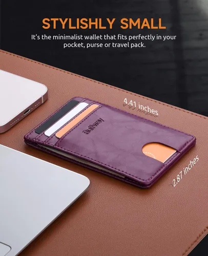 Miniatura 99 de Buffway Billetera delgada para hombre, minimalista con bolsillo frontal delgado, tarjetero de cuero con bloqueo RFID para viajes de trabajo