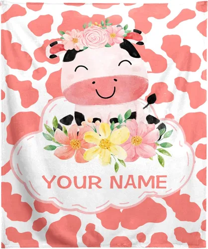Miniatura 18 de Manta personalizada con estampado de vaca con nombre, texto personalizado, manta de vaca suave, cálida y acogedora manta de franela con estampado