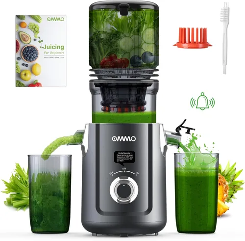 Miniatura 8 de OMMO Máquinas exprimidoras de prensa en frío: 5.1 pulgadas de ancho de alimentación exprimidor de masticación lenta para frutas y verduras enteras