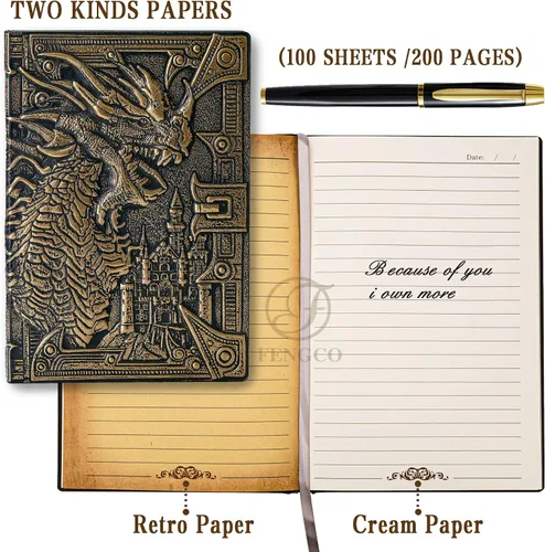 Miniatura 3 de Cuaderno de escritura de diario de dragón en relieve 3D con juego de bolígrafos, diario DND de tapa dura hecho a mano, bloc de notas diario