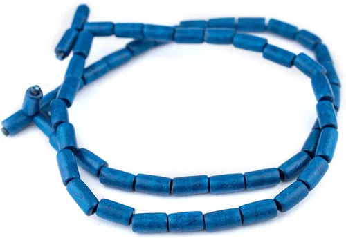 Miniatura 3 de TheBeadChest - Cuentas de madera natural de tubo azul azul (0.591 x 0.315 in): hilo de cuentas de madera ecológico orgánico para hacer joyas