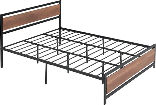 Miniatura 6 de Base de cama de plataforma tamaño Queen con cabecera de madera rústica vintage, marco de cama resistente con almacenamiento, no necesita somier