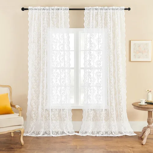 Miniatura 2 de Cortinas de encaje transparentes FOLKSIDE de 72 pulgadas de largo, juego de 2 cortinas florales victorianas de paisley para sala de estar, recámara