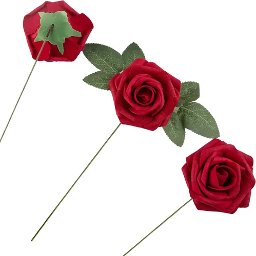 Miniatura 5 de Rosa artificial de espuma de 25 piezas de rosas falsas de aspecto real con tallos y hojas para decoración del hogar, fiestas, jardín, centros