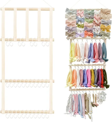 Miniatura 15 de POVETIRE Organizador de lazos para el pelo con soporte para diadema para niñas, organizador de almacenamiento para diademas y accesorios para bebé