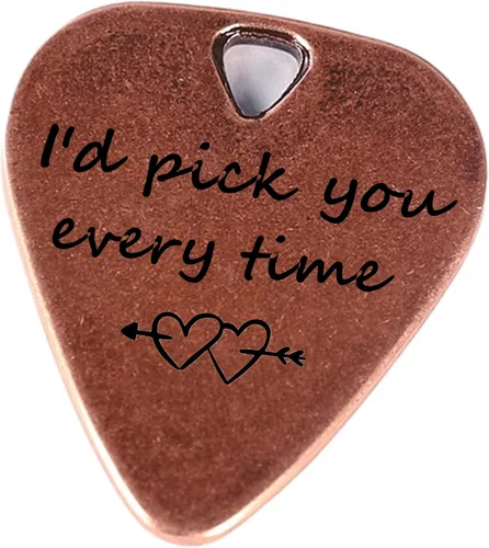 Miniatura 10 de JUPPE Púas de guitarra, púa de guitarra de bronce "I'd Pick You Every Time" con estuche de cuero, regalos de cumpleaños musicales para parejas