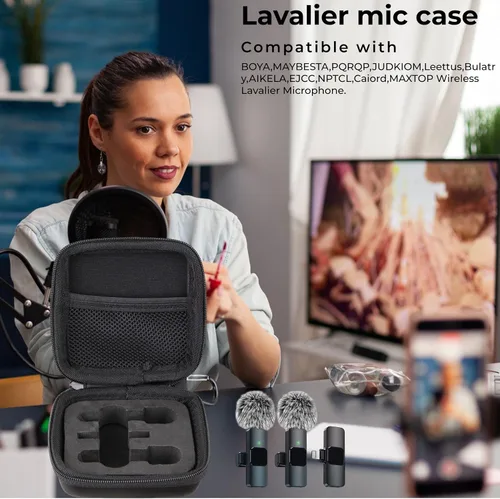 Miniatura 3 de Estuche de viaje duro para micrófono, estuche de micrófono Lavalier inalámbrico con 3 ranuras para micrófono de solapa con clip para micrófono