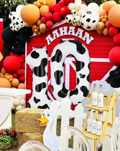 Miniatura 7 de Globos con estampado de vaca de 40 pulgadas, globo de número 0 blanco y negro con temática de vaquera, suministros de decoración de fiesta