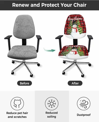 Miniatura 2 de Funda elástica para silla de oficina de muñeco de nieve de Navidad, funda de asiento para silla de computadora, funda para respaldo, cojín giratorio