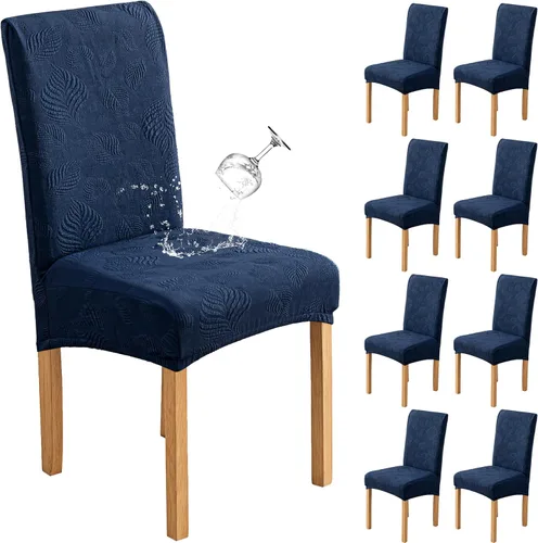 Miniatura 25 de Genina Juego de 2 fundas impermeables para sillas de comedor, fundas elásticas para sillas de comedor con hojas jacquard, protectores extraíbles