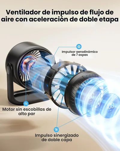 Miniatura 3 de Gaiatop Ventilador de escritorio con control táctil, batería de 4000 mAh, ventilador de dormitorio ultra silencioso de 5 velocidades con pantalla