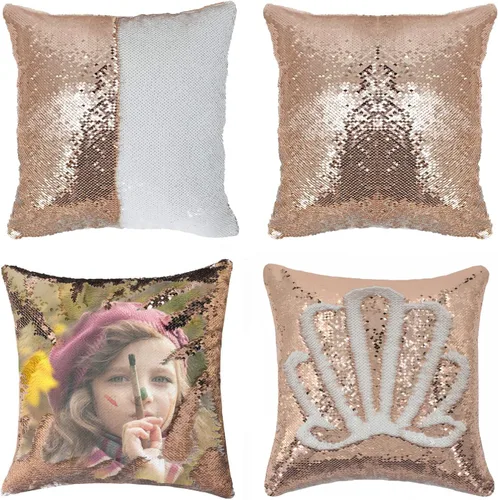 Miniatura 15 de Paquete de 2 fundas de almohada de lentejuelas sublimadas de 16 x 16 pulgadas, fundas de almohada reversibles con purpurina para regalos