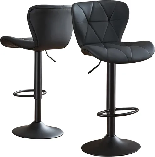 Miniatura 17 de Juego de 2 taburetes de bar, taburetes de bar giratorios ajustables con respaldo, taburetes de bar de piel sintética de altura de mostrador de 24 a
