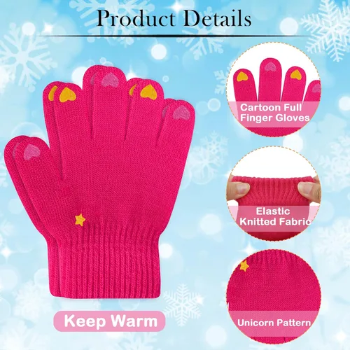 Miniatura 3 de Hicdaw 6 pares de guantes de invierno para niños, guantes de punto elásticos y cálidos para niños o niñas