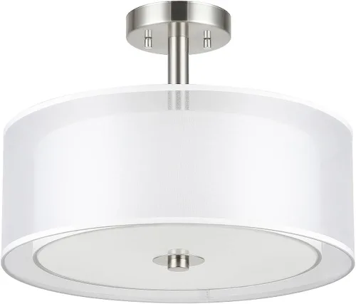 Miniatura 8 de XiNBEi Lighting XB-SF1194-BN - Lámpara de techo semiempotrada con pantalla de tela, lámpara de techo semiempotrada de tambor de 16 pulgadas