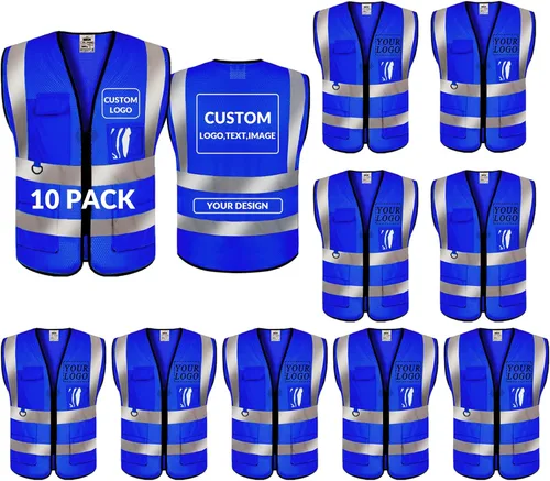 Chaleco de seguridad con logotipo personalizado de alta visibilidad, chaleco reflectante clase 2, ropa de trabajo de construcción con 5 bolsillos