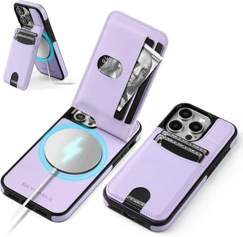 Miniatura 19 de SkyEagle Funda compatible con Magsafe para iPhone 13 Pro Max con soporte para tarjetas, función atril, bloqueo RFID, ranuras para tarjetas
