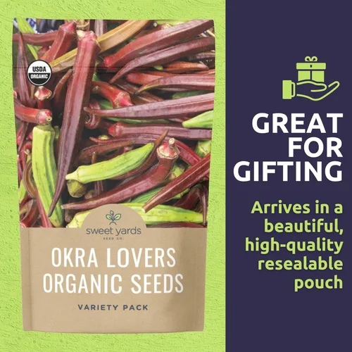 Miniatura 6 de Paquete variado de semillas orgánicas de Okra Lovers – 3 paquetes individuales – Temporada 2026 – Cowhorn, Burgundy y Clemson Spineless para plantar