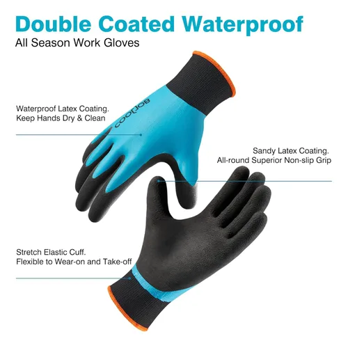 Miniatura 2 de COOLJOB Guantes de trabajo de jardinería impermeables con agarre para mujeres y hombres, doble revestimiento de goma para jardín, patio, Sin forro