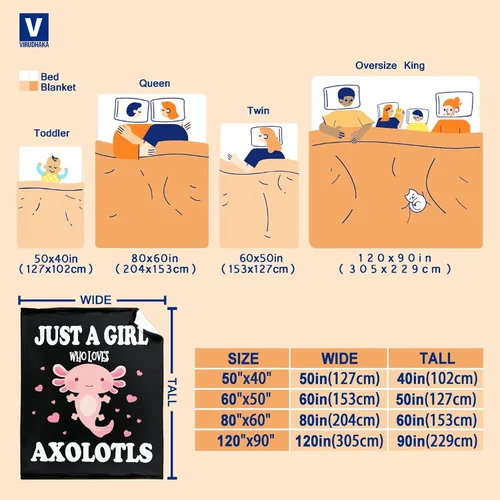 Miniatura 3 de Manta de Axolotl de regalo para niñas y mujeres, mantas ligeras con la frase "Just A Girl Who Loves Axolotls" de felpa con bonitos animales y peces