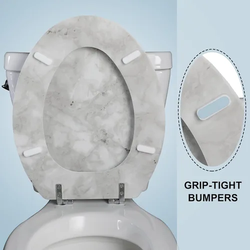 Miniatura 4 de Angol Shiold - Asiento para inodoro alargado de mármol con bisagras de aleación de zinc, fácil de instalar y limpiar, antipinza (gris)