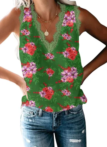 Miniatura 8 de VIISHOW - Camiseta sin mangas, sexy, con cuello en V y bordes de encaje para mujer, camisola de vestir, camisas de gasa, sin mangas, casuales