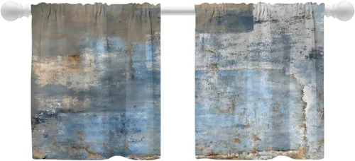 Miniatura 116 de Shrahala Beige and Orange Abstract Art Brushstrokes Blackout Curtain Tiers, Abstract Oil Paint Kitchen Valance Light Blocking Tier Drapes with Rod