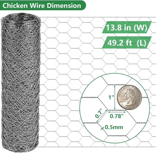 Miniatura 2 de ROADPLUM Cercas de alambre de pollo de 13.8 pulgadas x 49 pies, malla de alambre de pollo de hierro galvanizado a prueba de óxido para conejos