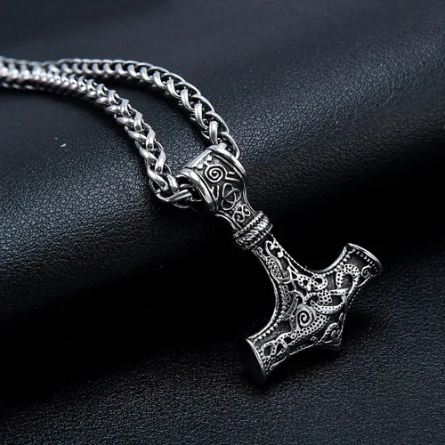 Miniatura 3 de BAVIPOWER Mjolnir Thors Hammer Collar Collar vikingo de acero inoxidable auténtica joyería nórdica para hombres y mujeres Metal