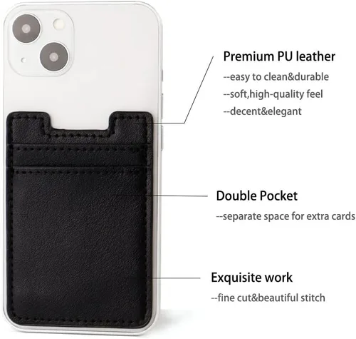 Miniatura 3 de Fulgamo Paquete de 2 carteras para teléfono, tarjetero de cuero adhesivo para tarjetas de crédito, bolsillo para la parte posterior de la funda