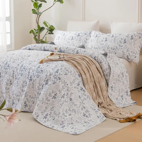 Miniatura 19 de Sanracie Edredón extragrande tamaño King (120"x120"), juego de edredón 100% algodón con estampado floral verde de 3 piezas, edredón suave y ligero