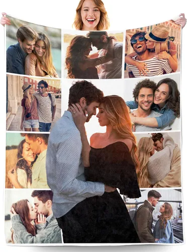 Miniatura 9 de Manta personalizada con fotos, manta personalizada con fotos con texto en inglés "I Love You", regalo de cumpleaños para novia, novio, esposa