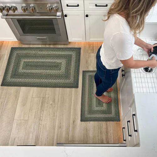 Miniatura 113 de Alfombra ovalada trenzada gris humo de 20 x 30 pulgadas, lavable para interiores y exteriores, decoración campestre para cocinas y entradas