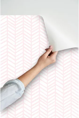 Miniatura 3 de Papel tapiz autoadhesivo para despegar y pegar, papel tapiz extraíble de color rosa pastel y blanco con diseño de espiga para bebé niña Spoonflower