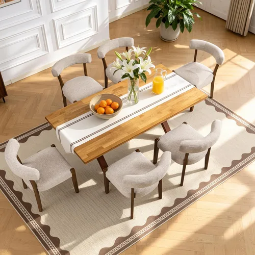 Miniatura 3 de RNKSFX Juego de 2 sillas de comedor modernas de piel sintética tapizadas para cocina y comedor, sillas modernas de madera de mediados de siglo, Beige