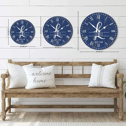 Miniatura 8 de Reloj de pared de madera de 15 pulgadas con nombre de familia personalizado con manecillas de metal, reloj de pared fácil de leer, reloj de pared