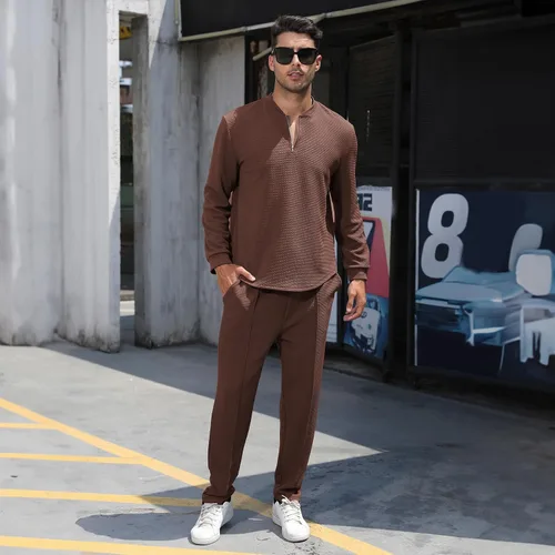 Miniatura 69 de FZNHQL Conjunto deportivo de moda para hombre, 2 piezas, casual, atlético, para correr, manga corta/larga, conjunto para hombre