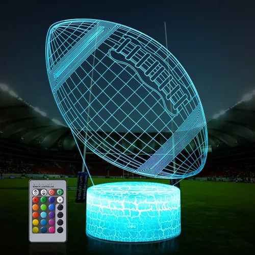 Lámpara de fútbol 3D Luz nocturna: Regalos para niños y niñas con control remoto táctil, varios colores con brillo ajustable, alimentada por