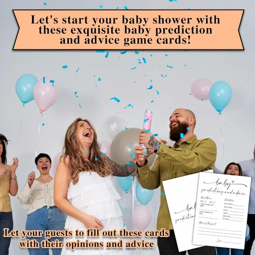 Miniatura 5 de Tarjetas de predicción y consejos para bebés, tarjetas de juegos de baby shower, minimalismo para niños o niñas, decoración y suministros de fiesta