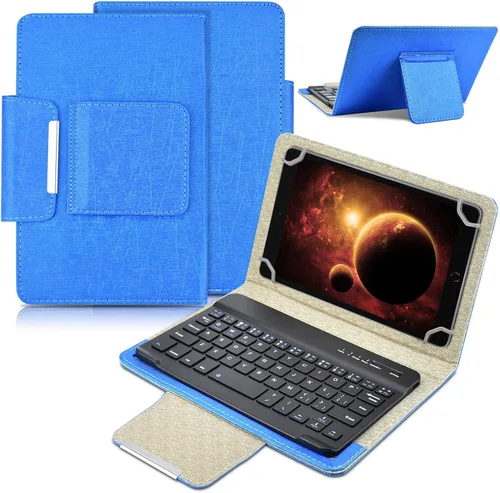 Miniatura 9 de DETUOSI Funda universal para tableta Android de 8.0 pulgadas con teclado, teclado Bluetooth inalámbrico extraíble + funda de piel sintética +