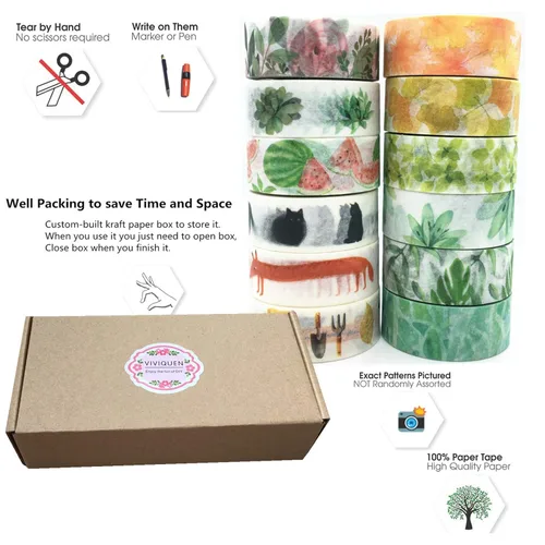 Miniatura 7 de VIVIQUEN Juego de cinta washi floral para suculentas, cinta decorativa de animales lindos para diario, álbumes de recortes, manualidades, envoltura