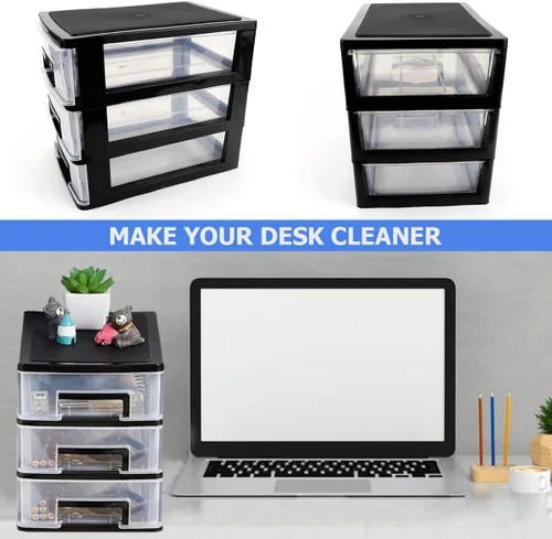 Miniatura 7 de Caja organizadora de cajones de plástico de 3 niveles para escritorio, cosméticos, joyas, suministros de oficina, organización del hogar