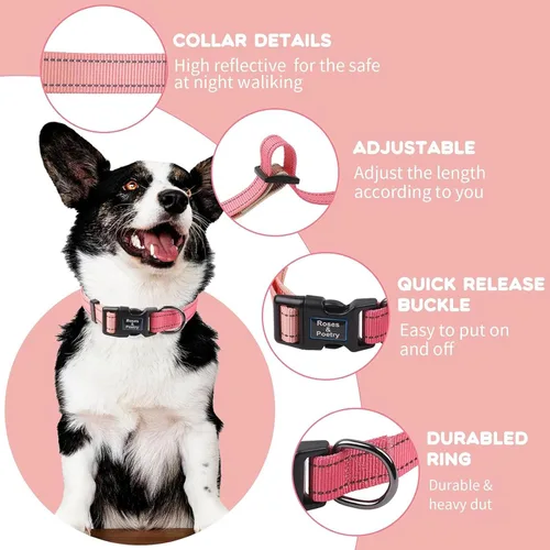 Miniatura 2 de Roses&Poetry Collar mediano para perro, degradado rosa, reflectante, ajustable, poliéster duradero, adecuado para perros medianos rosado Gradient