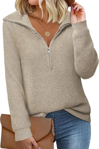 Miniatura 4 de Vivilli Womens Half Zip Pullover Sweaters Long Sleeve Casual V Neck Collar Tops