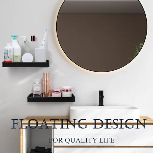 Miniatura 4 de Z metnal Estantes de baño de vidrio templado, estante flotante negro mate para pared, estante de pared para organizador de baño, marco de aluminio
