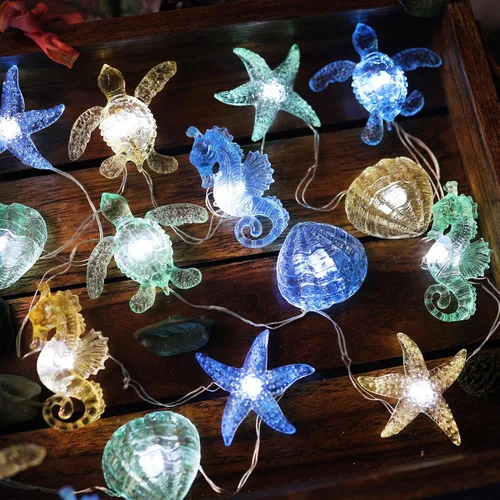 Miniatura 6 de Luces decorativas de playa, decoración de vida marina marina, luces de hadas náuticas, impermeables, funciona con pilas, bajo el mar, decoración