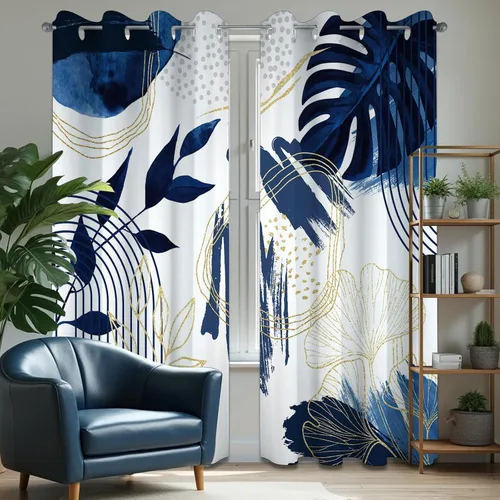 Miniatura 34 de Cortinas opacas negras y doradas, cortinas modernas de mediados de siglo para dormitorio, sala de estar, 63 pulgadas de largo, juego de 2 paneles