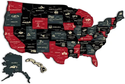 Miniatura 20 de JustLikeWood Rompecabezas de madera 3D de mapa de Estados Unidos de 16 x 9 ″ con los estados y capitales, decoraciones del 4 de julio, mapa de viaje